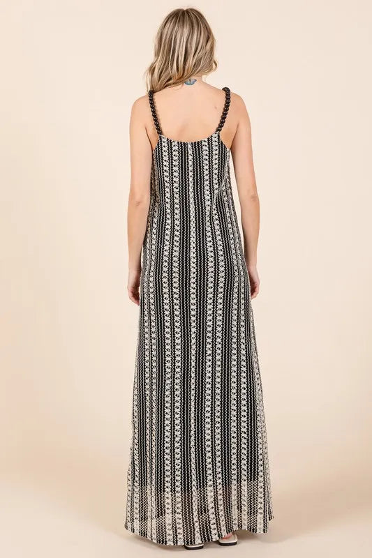 Image of GeeGee Plus Size Striped Scoop Neck Beaded Strap Maxi Cami Dress | Queeble.shop