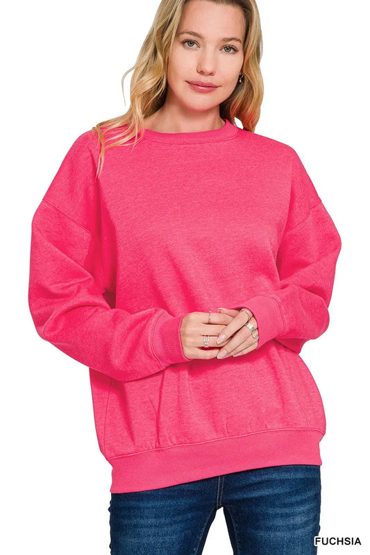 Image of Zenana Fleece Crewneck Long Sleeve Sweatshirt | Queeble.shop