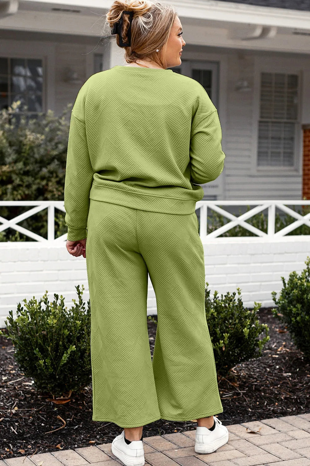 Image of Double Take Full Size Textured Long Sleeve Top and Drawstring Pants Set | Queeble.shop