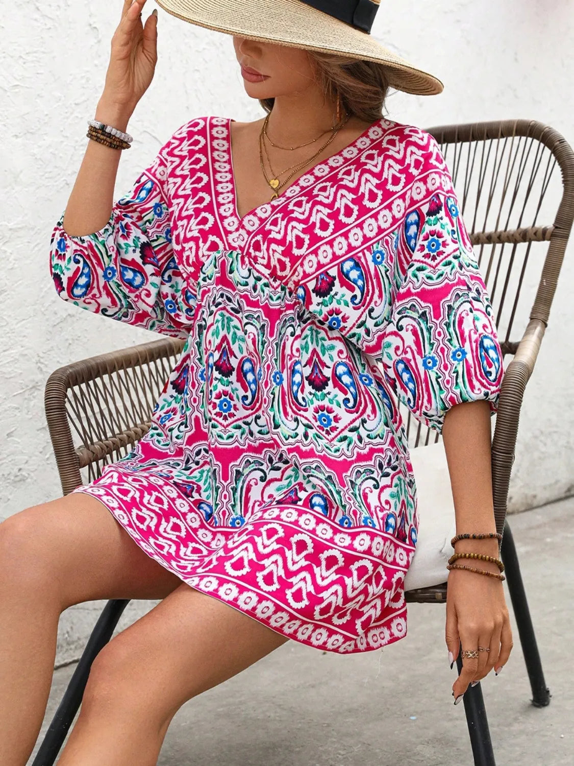 Image of Printed Tie Back Half Sleeve Mini Dress | Queeble.shop