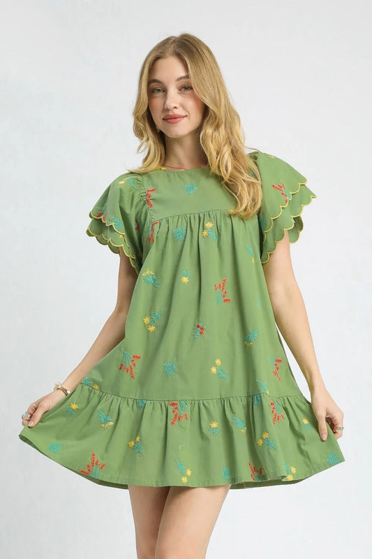 Image of Umgee Floral Embroidered Short Sleeve Mini Dress | Queeble.shop