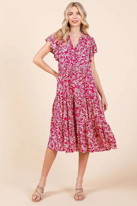 Image of Mittoshop Abstract Print Ruffle Tier Midi Dress | Queeble.shop