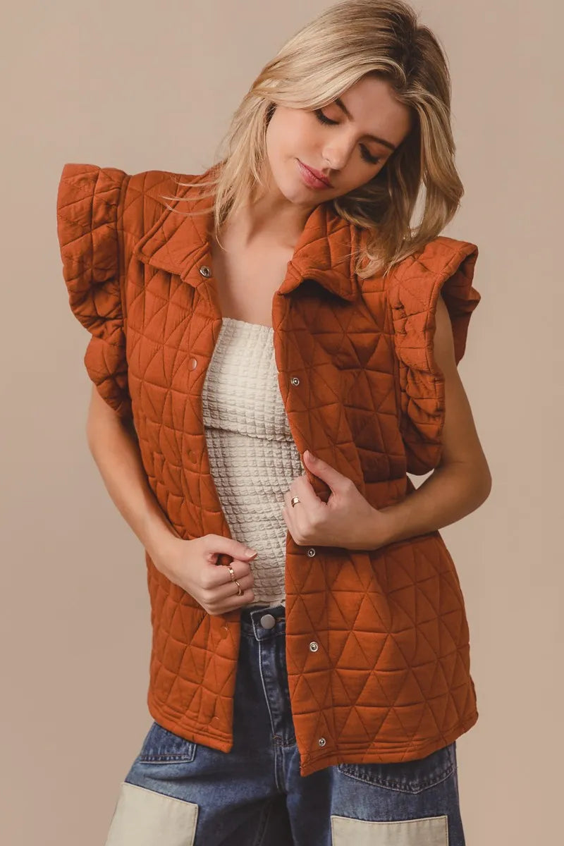 Image of BiBi Quilting Knit Ruffle Sleeve Vest | Queeble.shop