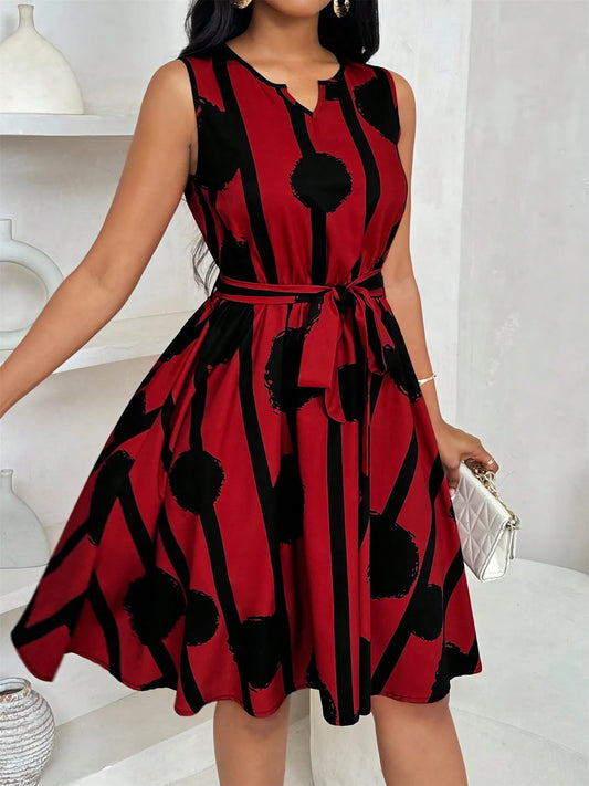 Image of Printed Sleeveless A-Line Dress | Queeble.shop