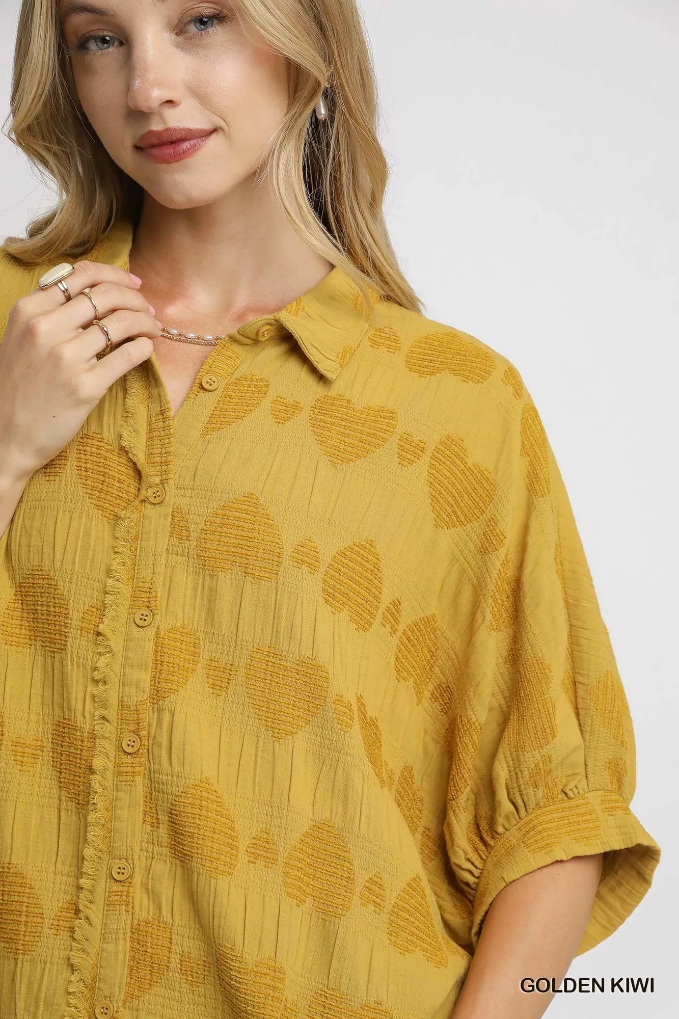 Image of Umgee Jacquard Heart Collared Shirt | Queeble.shop