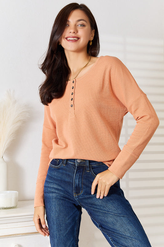 Image of Basic Bae Half Button Long Sleeve Top | Queeble.shop