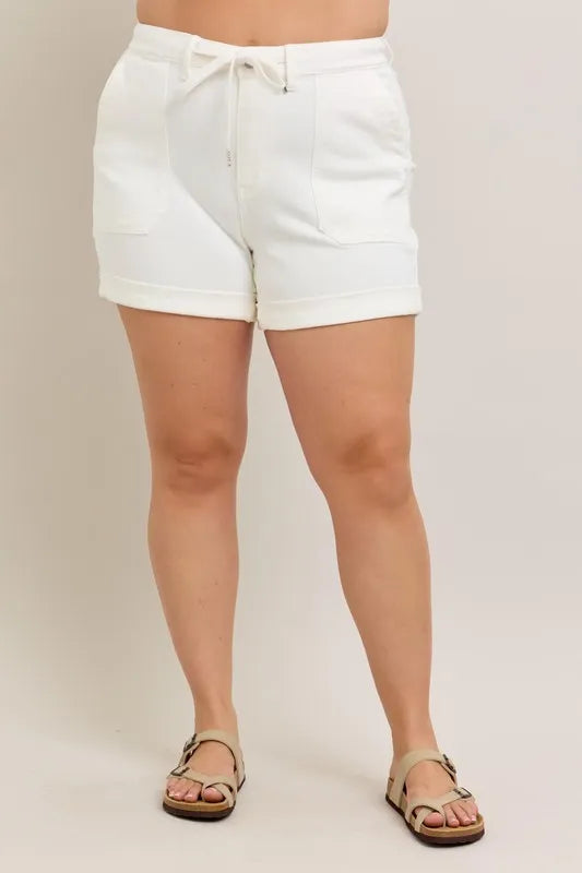 Image of Judy Blue Full Size High Waist Cuff Denim Shorts Plus Size | Queeble.shop