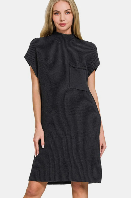 Image of Zenana Mock Neck Short Sleeve Sweater Dress | Queeble.shop