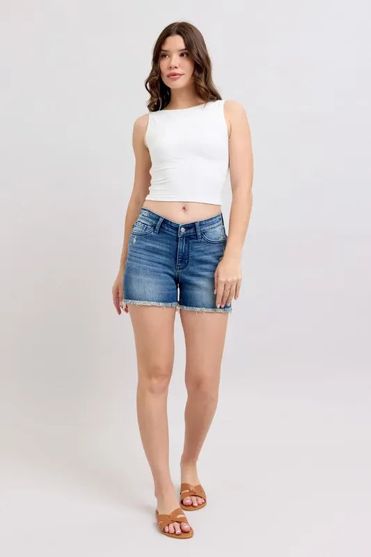 Image of Judy Blue Full Size V-Front Denim Shorts with Shield Pockets Plus Size | Queeble.shop