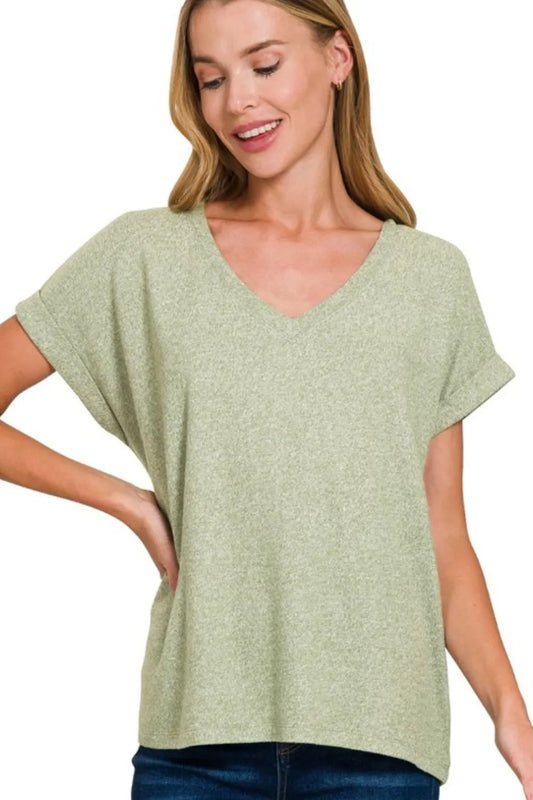 Image of Zenana Soft Melange Hacci V-neck Tee | Queeble.shop