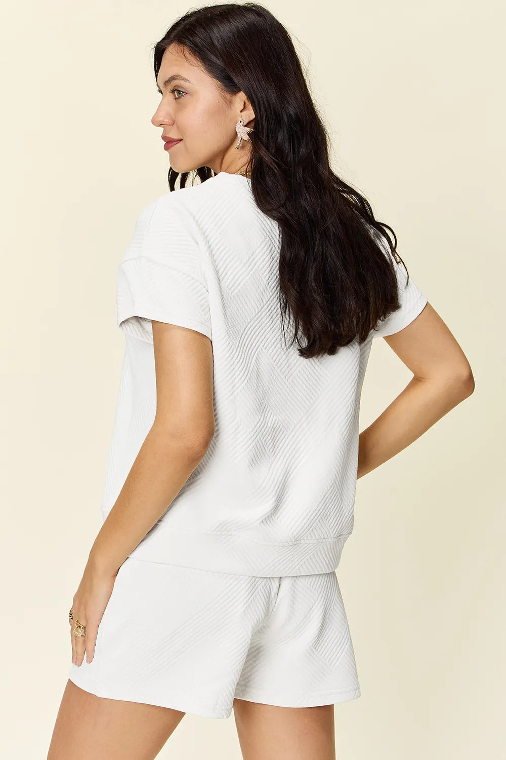 Image of Double Take Full Size Texture Short Sleeve T-Shirt and Drawstring Shorts Set | Queeble.shop