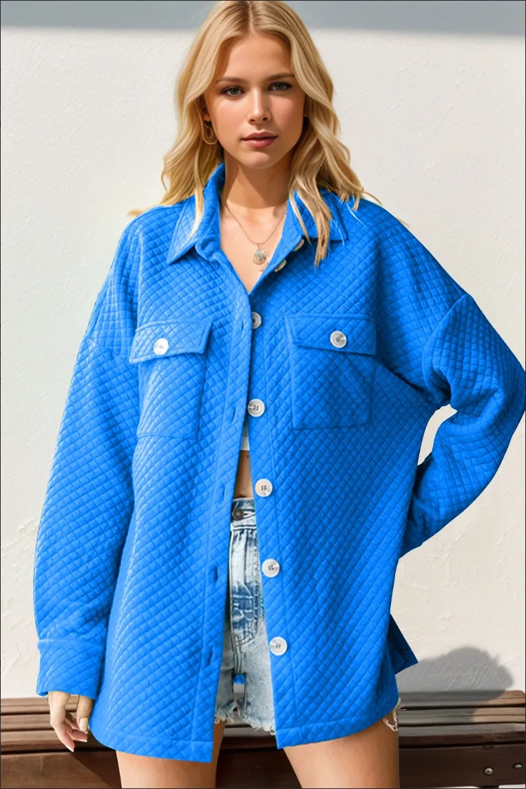 Image of Double Take Full Size Textured Button Up Drop Shoulder Shacket | Queeble.shop