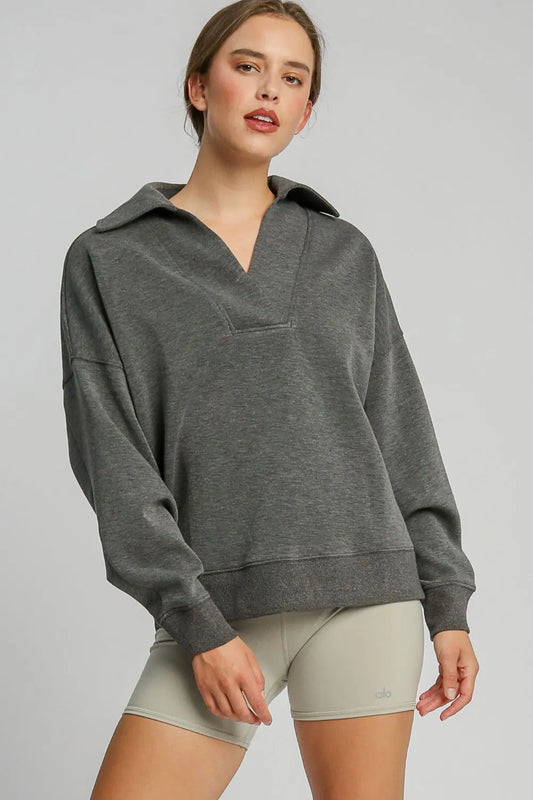 Image of Umgee Johnny Collar Dropped Shoulder Sweatshirt | Queeble.shop