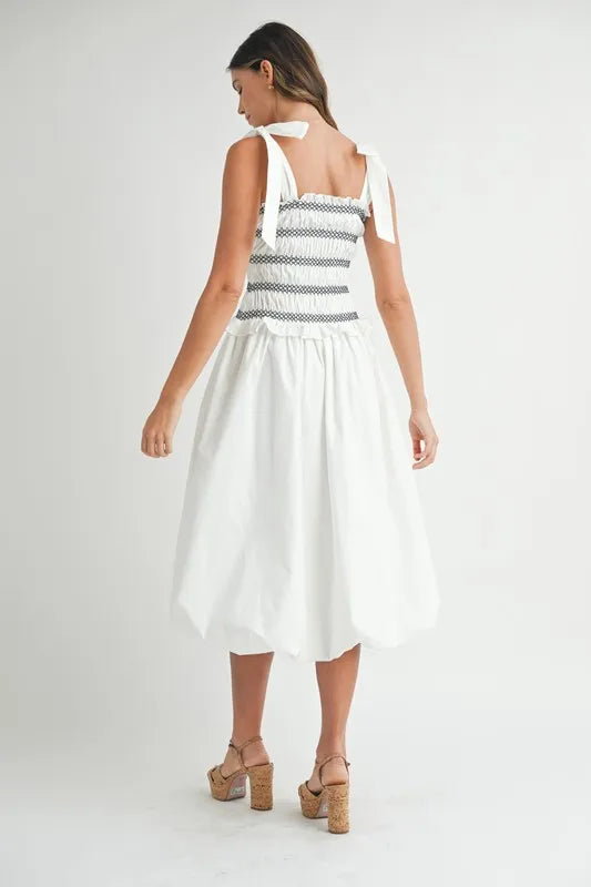 Image of MABLE Smocked Bodice Bubble Midi Dress | Queeble.shop