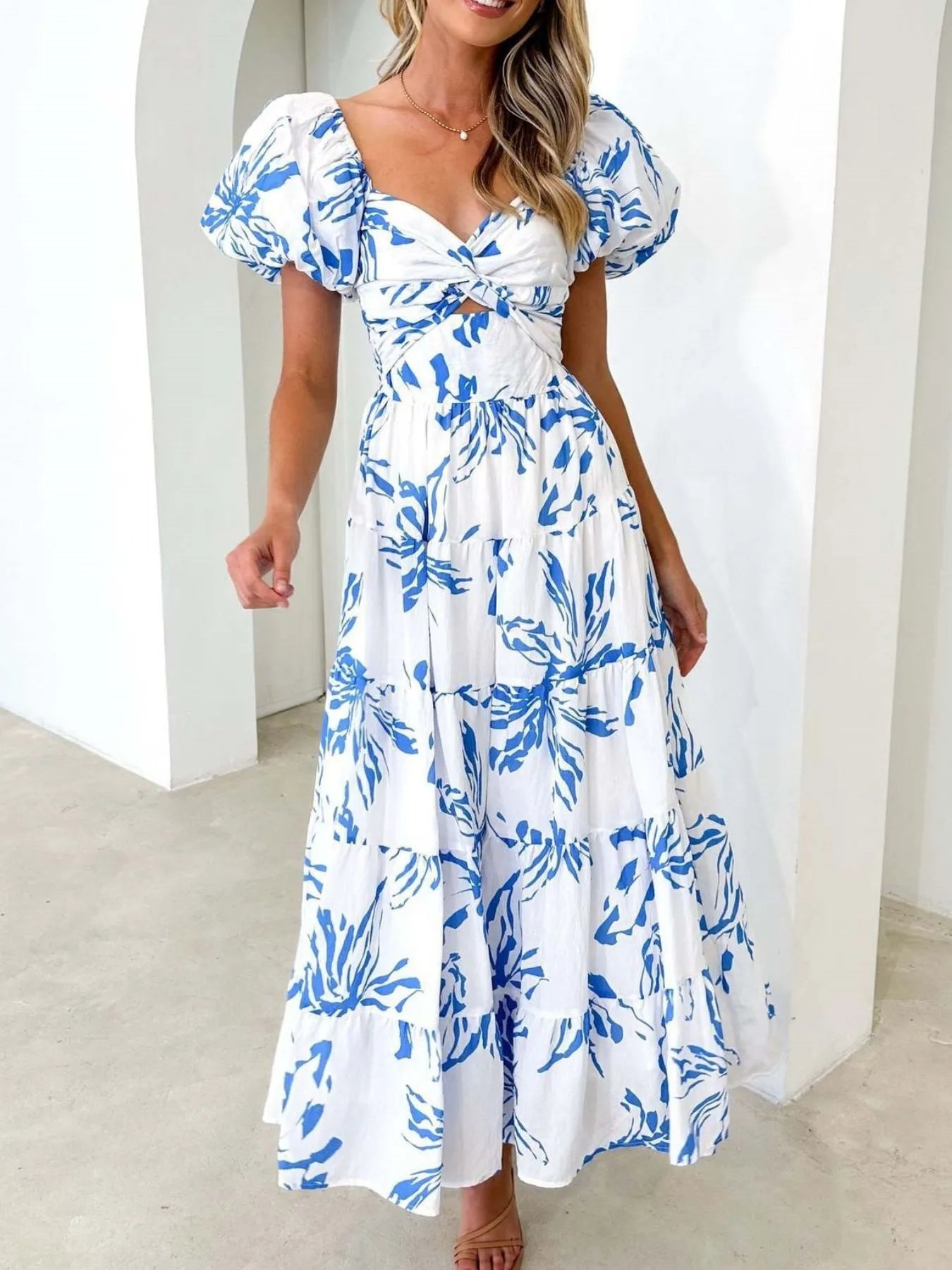 Image of Off-Shoulder Floral Tiered Dress with Ruffle Details | Queeble.shop