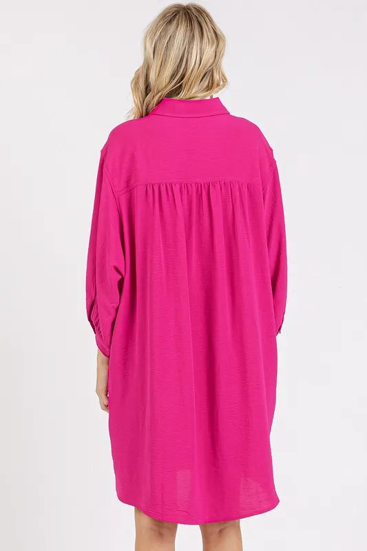 Image of Mittoshop Airflow 3/4 Sleeve Buttoned Shirt Mini Dress | Queeble.shop