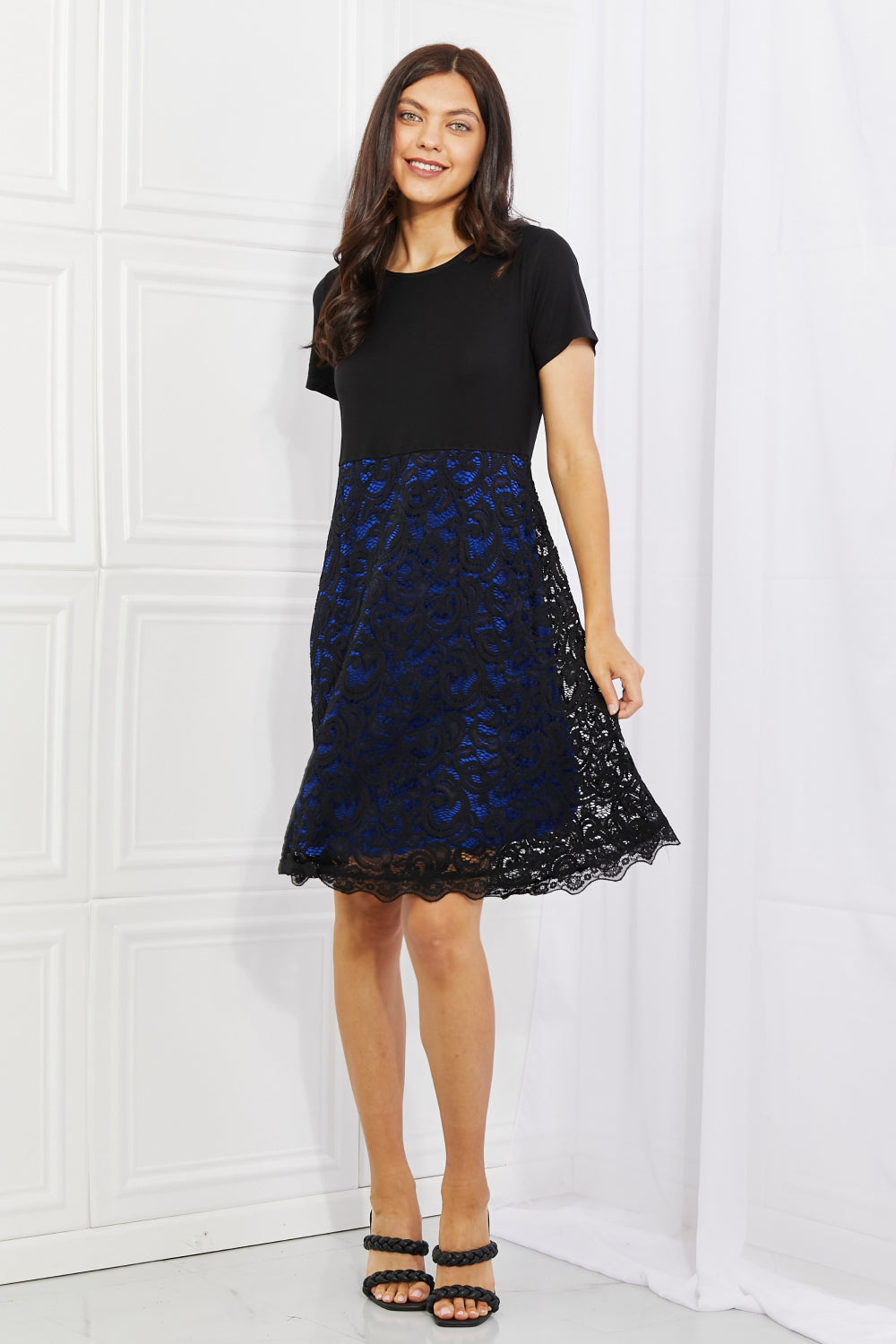 Image of Yelete Full Size Contrasting Lace Midi Dress | Queeble.shop