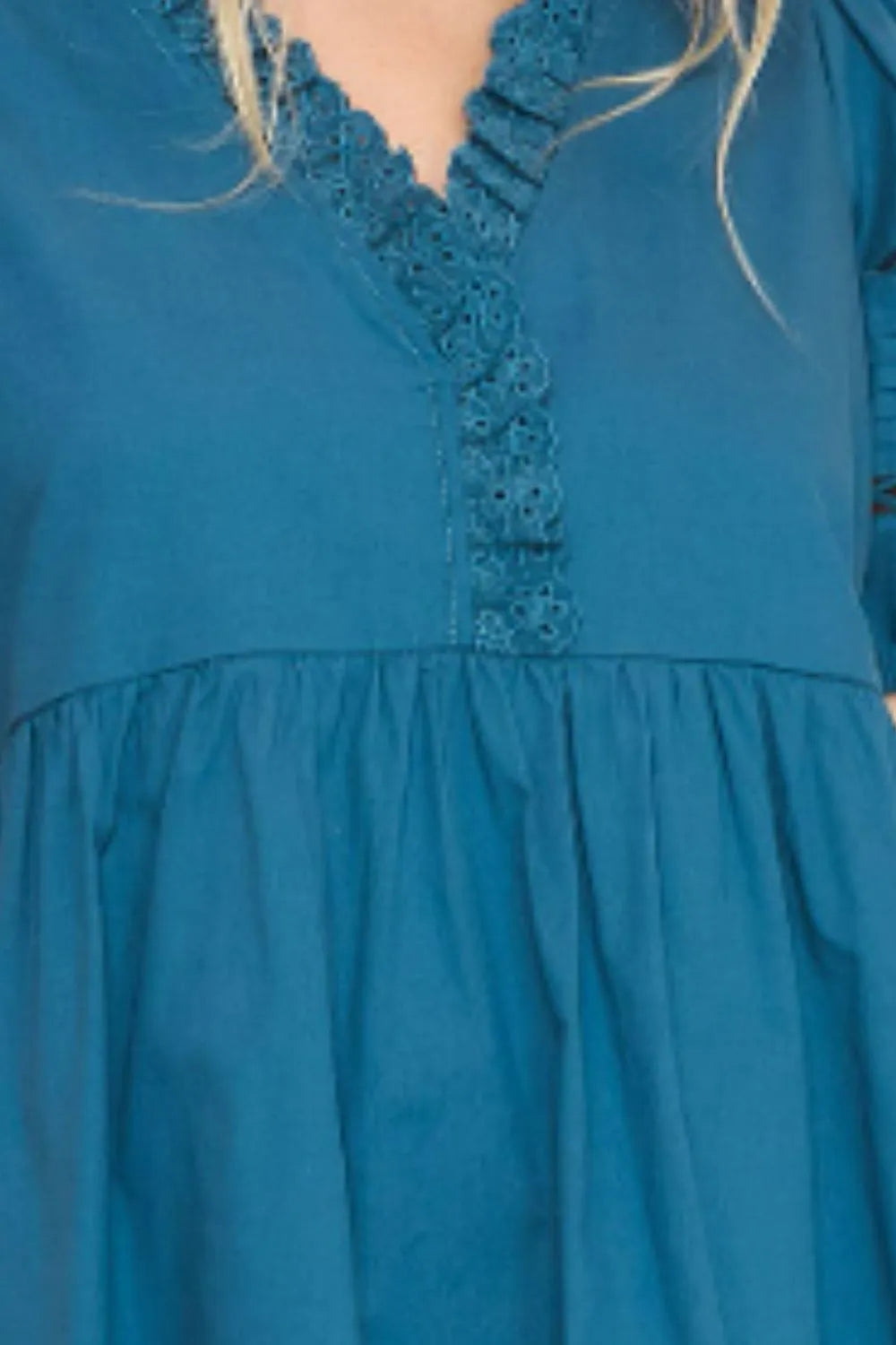 Image of Umgee USA Full Size Lace Detail Puff Sleeve Mini Dress Plus Size | Queeble.shop