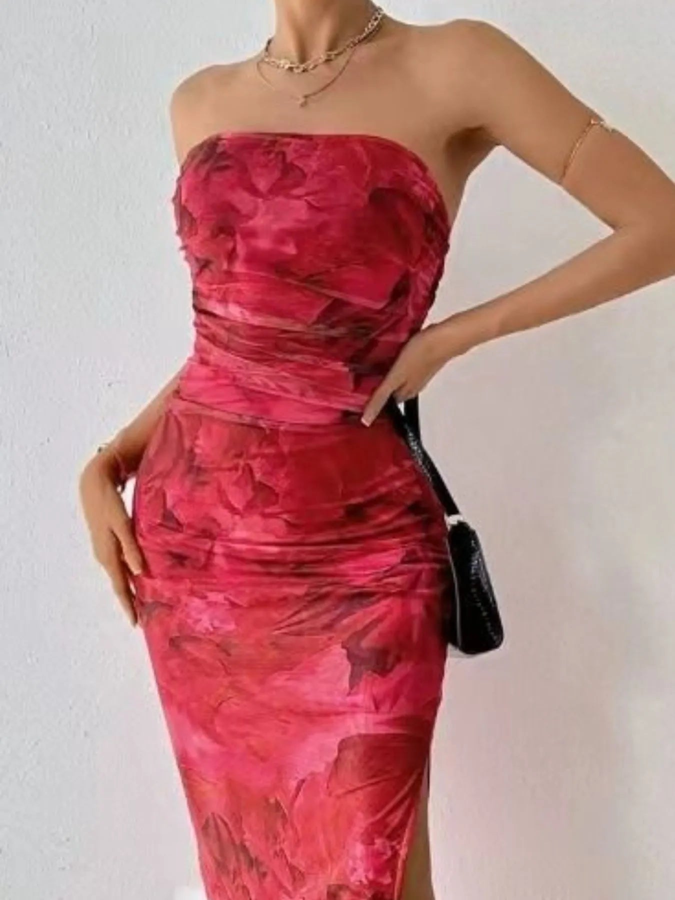 Image of Printed Side Slit Tube Dress | Queeble.shop