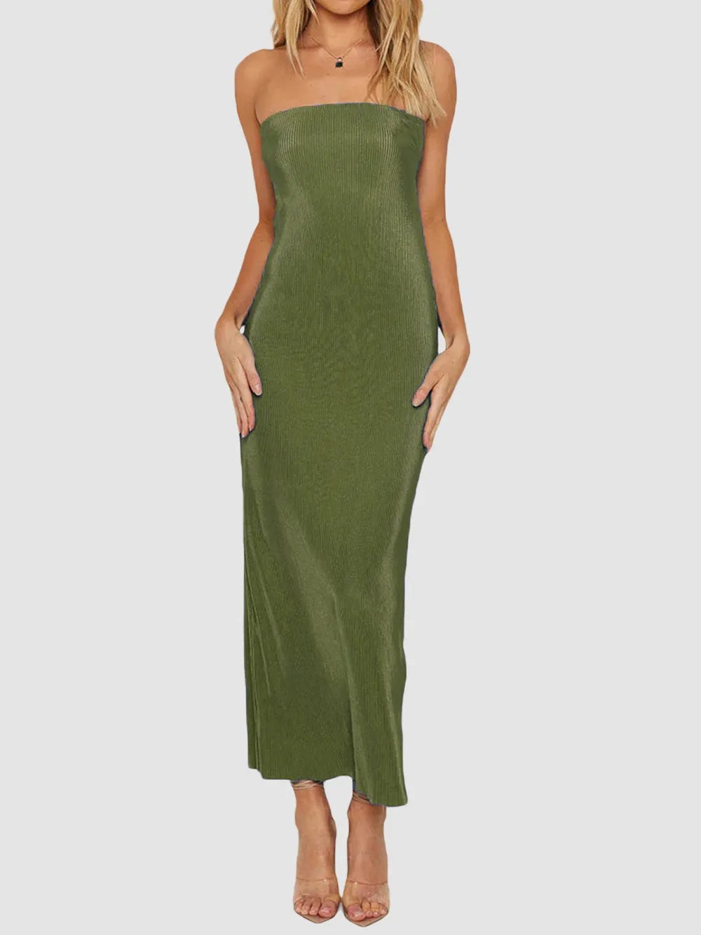 Image of Lace-Up Back Tube Maxi Dress | Queeble.shop