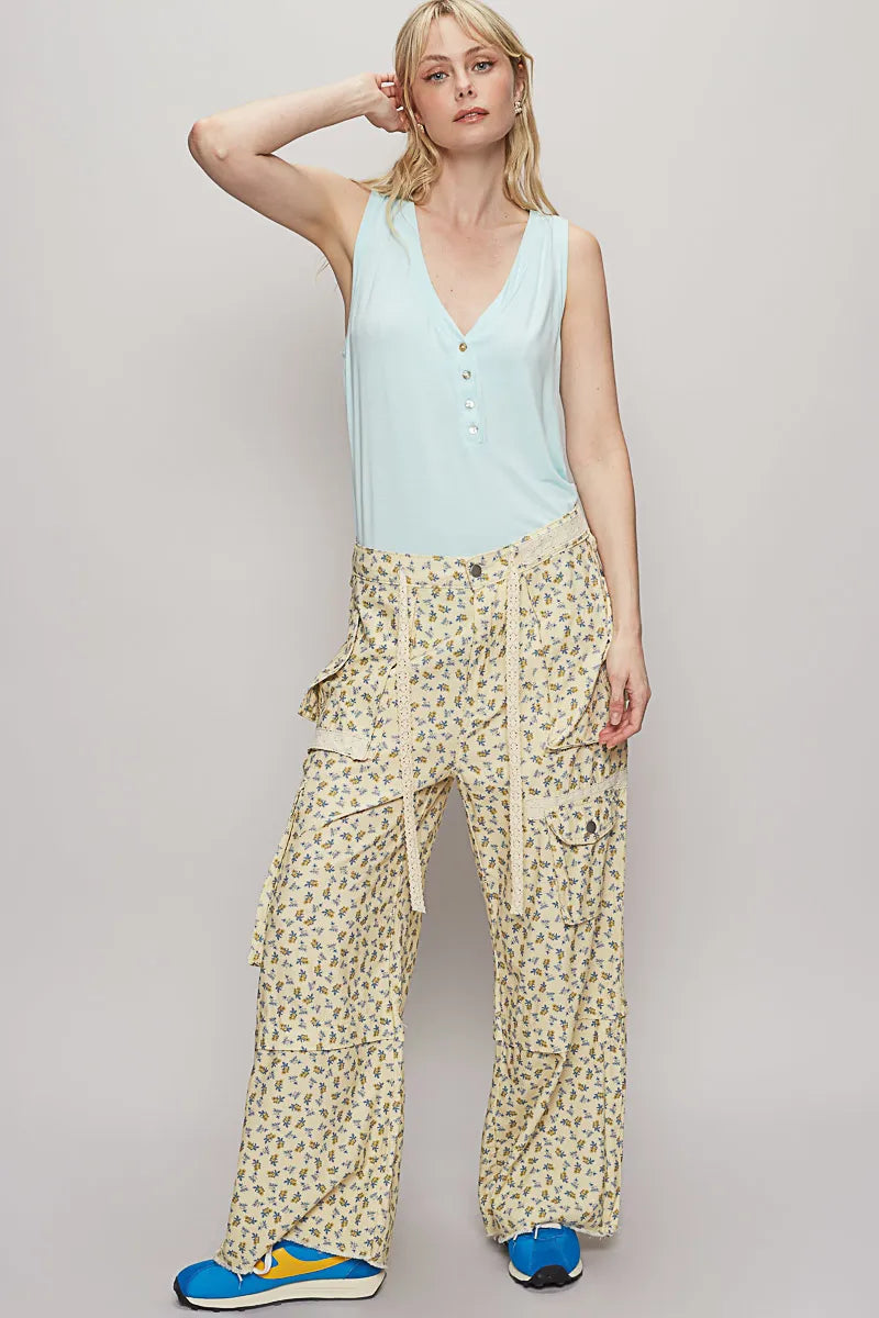 Image of POL Floral Cargo Wide Leg Pants with Lace Drawstring | Queeble.shop