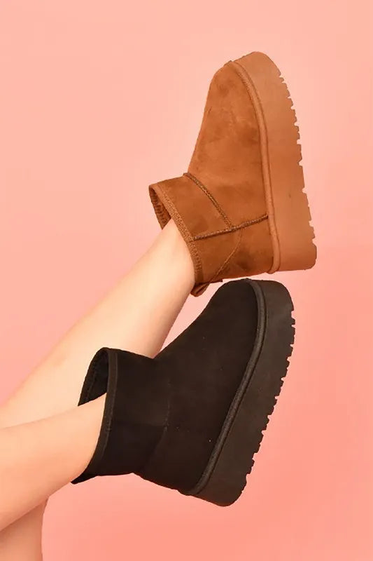 Image of WILD DIVA Suede Round Toe Platform Booties | Queeble.shop