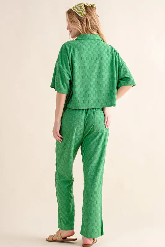 Image of And The Why Brushed Texture Checker Board Pattern Casual Pants | Queeble.shop
