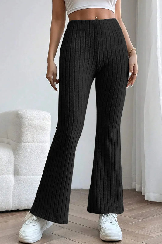 Image of Basic Bae Full Size Ribbed High Waist Flare Pants | Queeble.shop