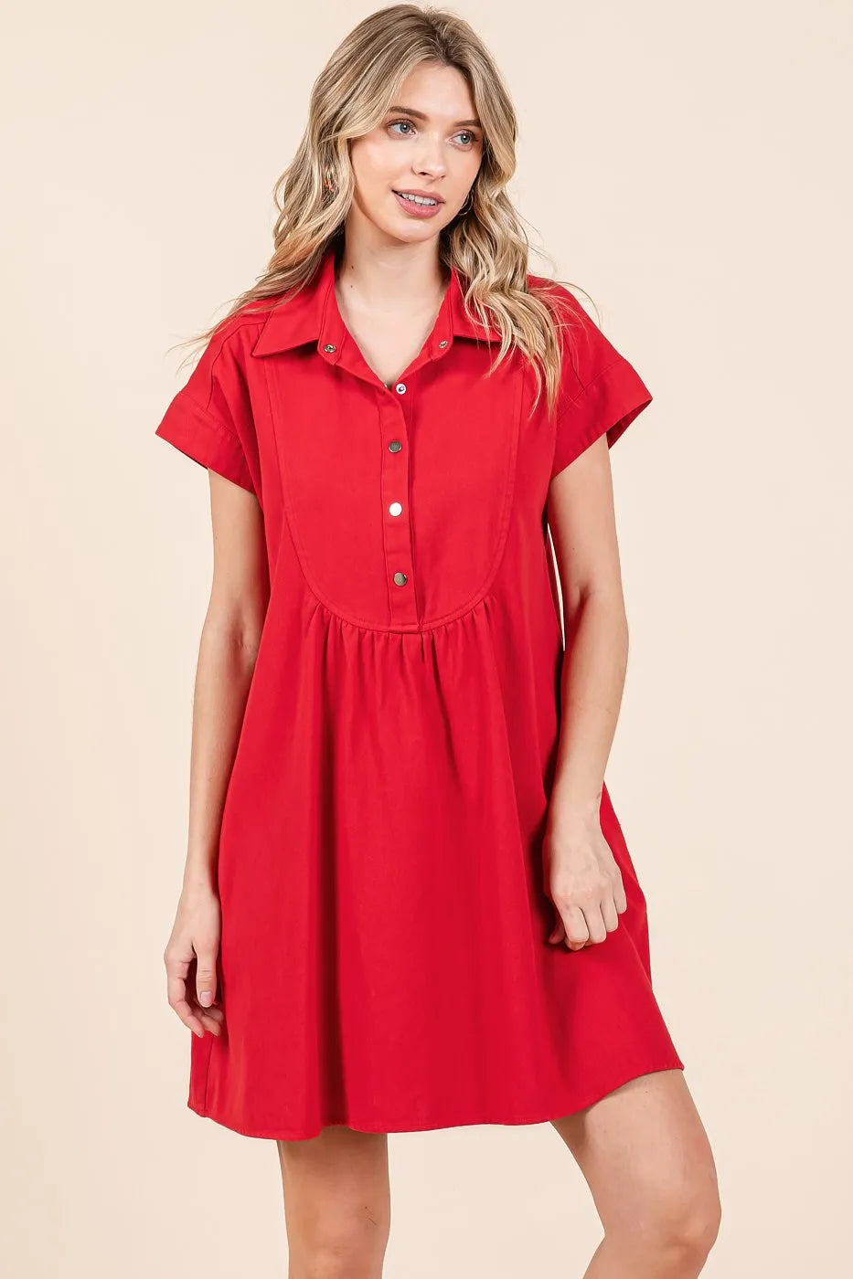 Image of Mittoshop Twill Short Sleeve Collared Mini Dress | Queeble.shop