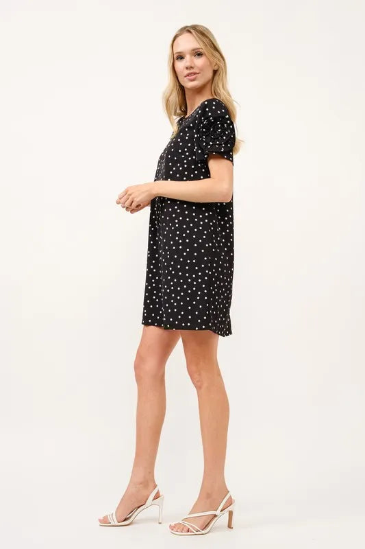 Image of And The Why Embellished Sleeve Polka Dots Shift Dress | Queeble.shop