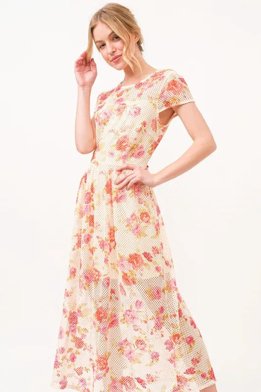 Image of And The Why Fish-Net Floral Printed Midi Dress | Queeble.shop