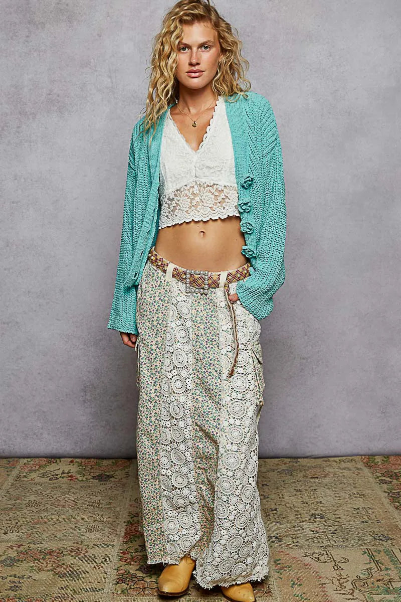 Image of POL V-Neck Long Sleeve Cardigan with Exaggerated Buttons | Queeble.shop