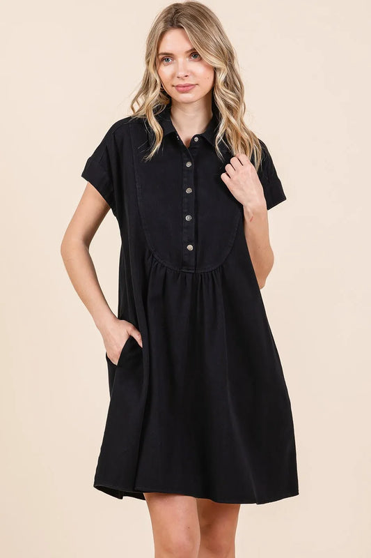 Image of Mittoshop Twill Short Sleeve Collared Mini Dress | Queeble.shop