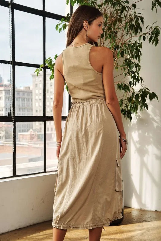 Image of ADORA Drawstring Sleeveless Washed Dress | Queeble.shop