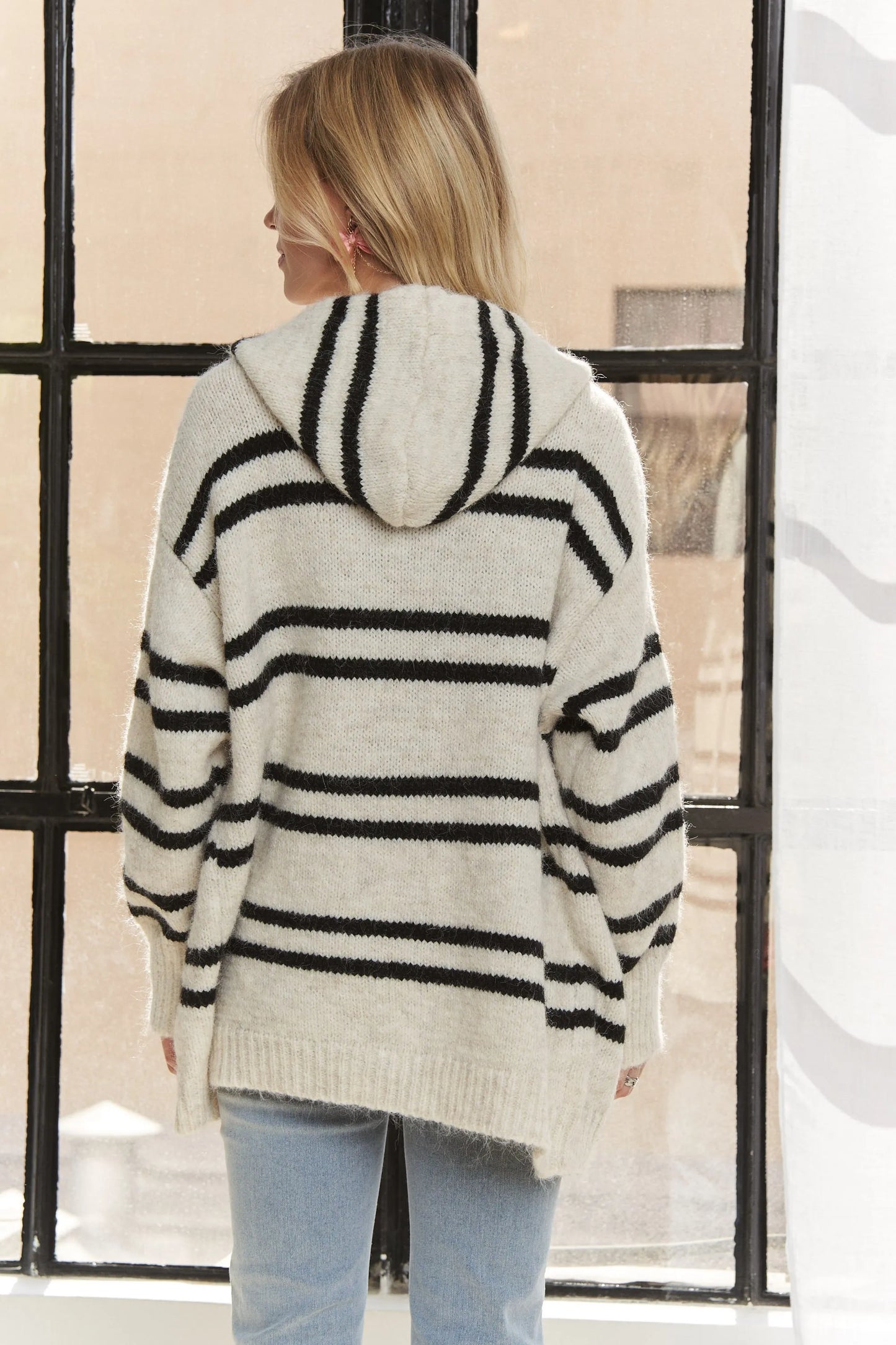 Image of ADORA Horizontal Stripes Hoodie Cardigan | Queeble.shop