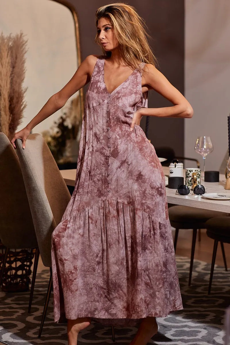 Image of BiBi Tie-Dye Sleeveless V-Neck Dress | Queeble.shop