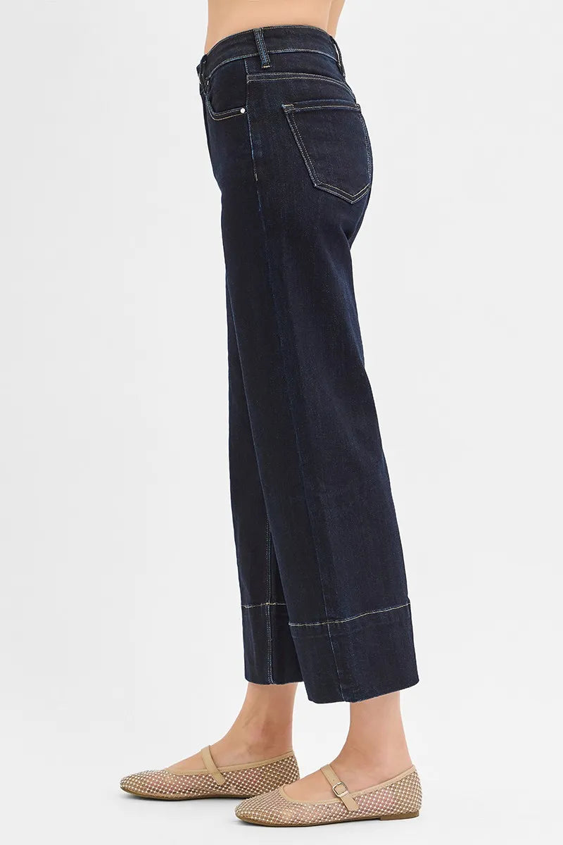 Image of RISEN Tummy Control High Rise Crop Wide Seam Detailed Jeans | Queeble.shop