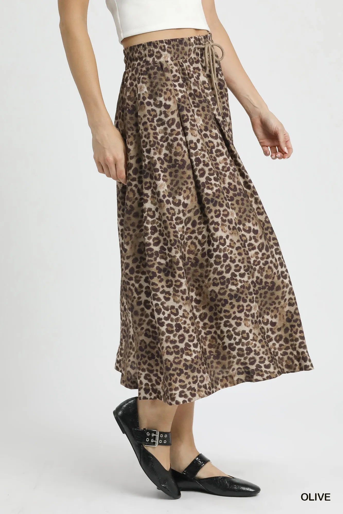Image of Umgee Drawstring Leopard Midi Skirt | Queeble.shop