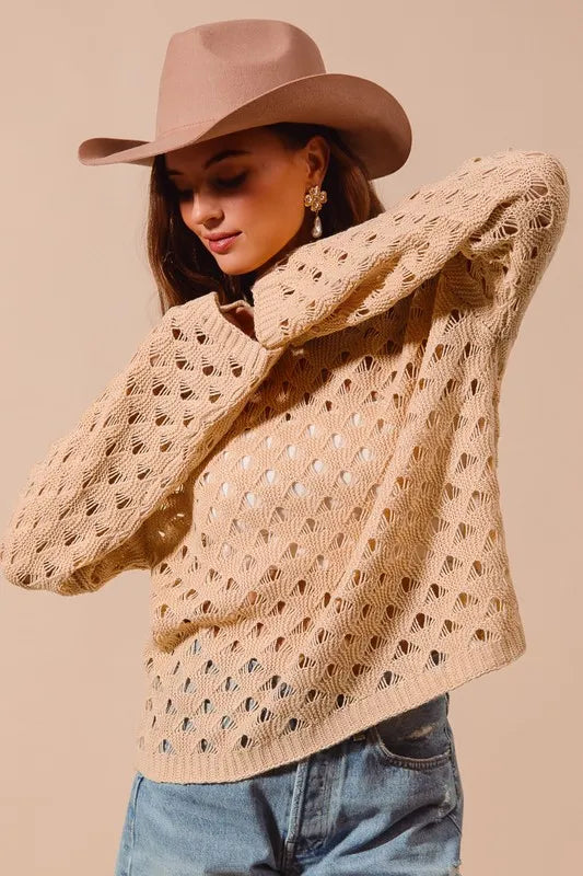 Image of SO ME Geometric Pattern Open Knit Lightweight Sweater | Queeble.shop