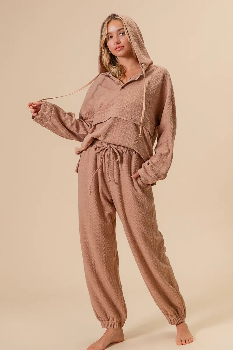 Image of BiBi Textured Knit Buttoned Hoodie Top | Queeble.shop
