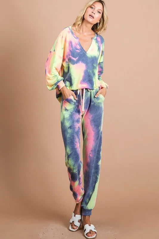 Image of BiBi Tie Dye French Terry Casual Pants | Queeble.shop