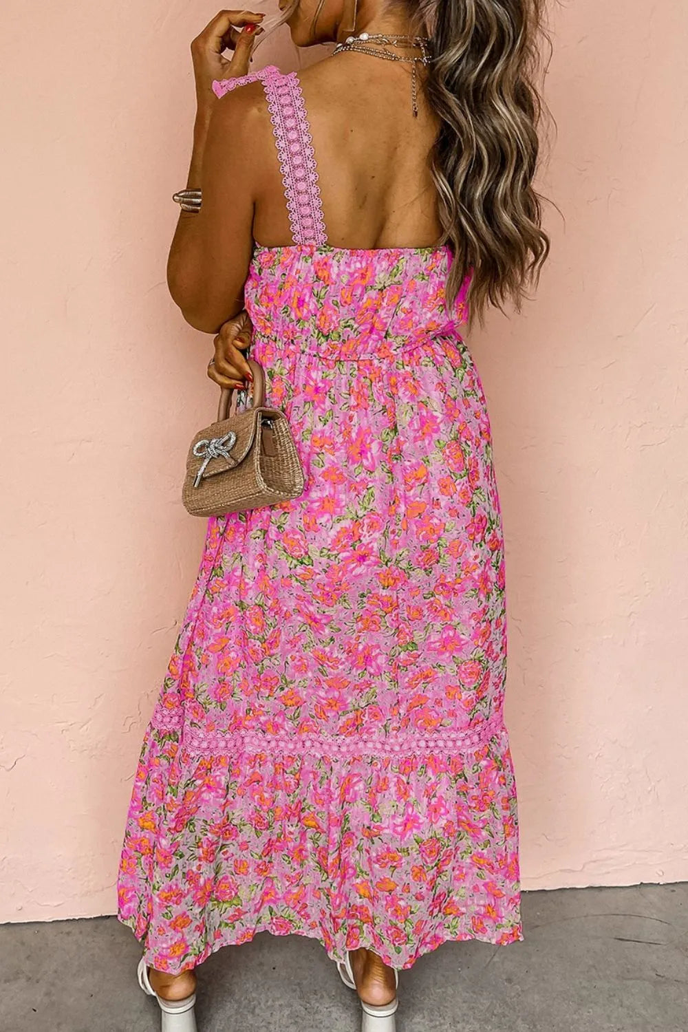 Image of Floral Lace Wide Strap Square Neck Maxi Dress | Queeble.shop