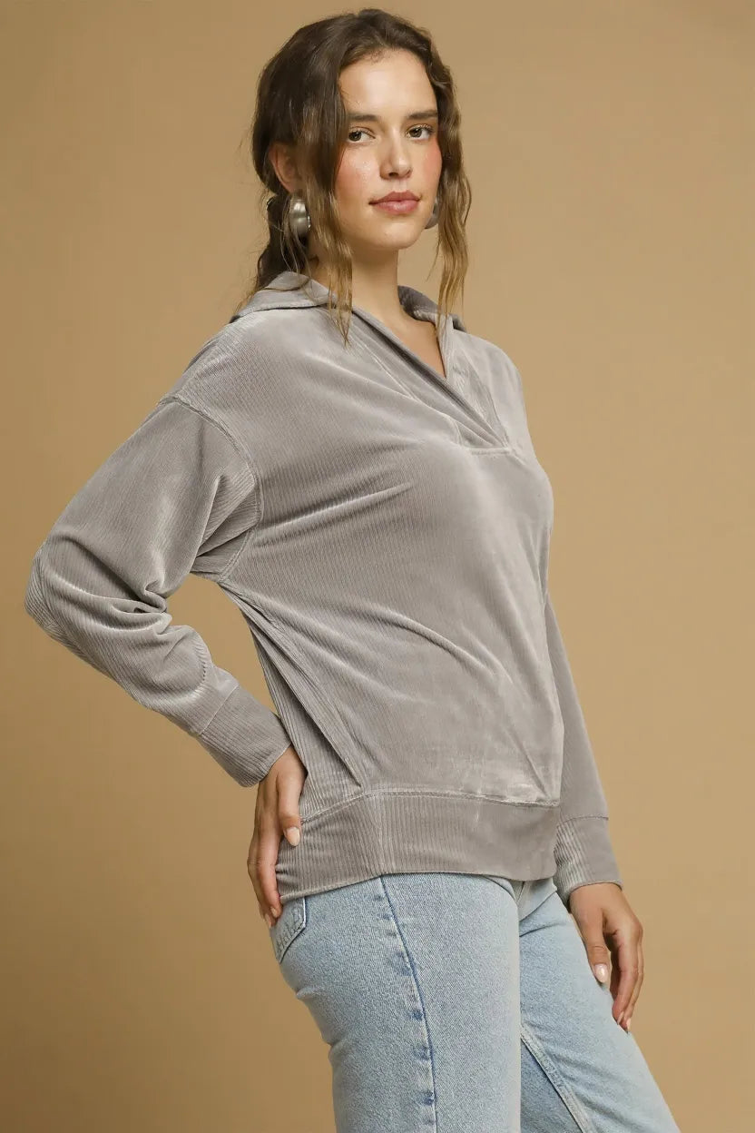 Image of Umgee Soft Thermal Collared Long Sleeve Top | Queeble.shop