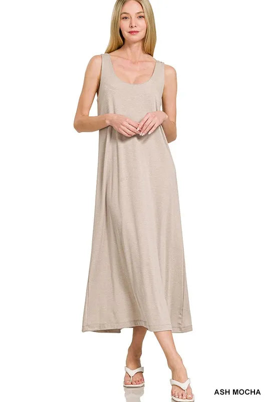 Image of Zenana French Terry Twisted Strap Midi Dress | Queeble.shop