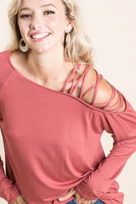 Image of BiBi Jersey Knit One Shoulder Top With Criss Cross | Queeble.shop