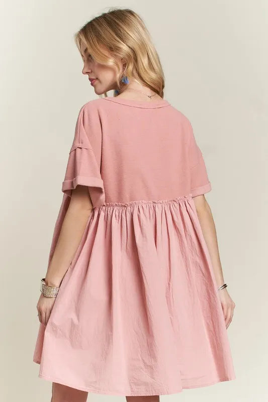 Image of ADORA Round Neck Half Sleeve Babydoll Dress | Queeble.shop