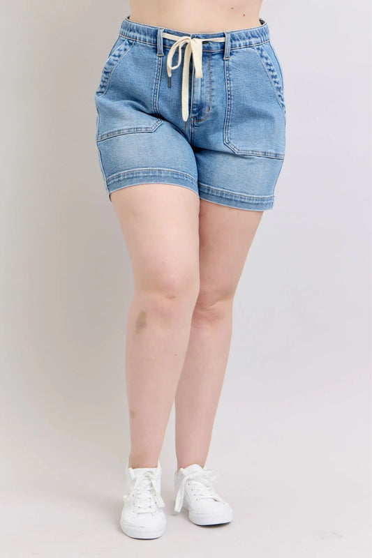 Image of Judy Blue Plus Size High Waist Vintage Wash Denim Shorts | Queeble.shop