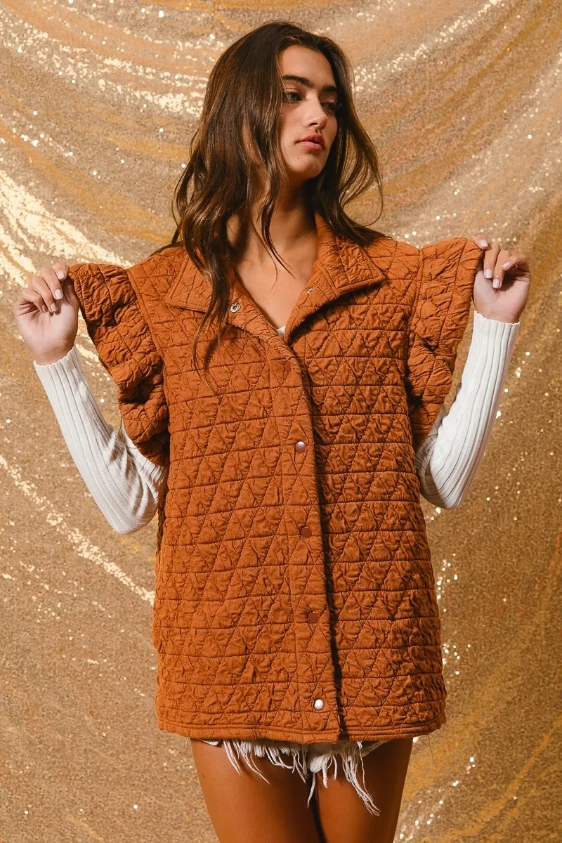 Image of BiBi Quilting Knit Ruffle Sleeve Vest | Queeble.shop