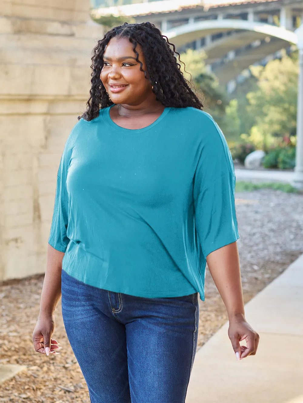 Image of Basic Bae Full Size Round Neck Drop Shoulder T-Shirt | Queeble.shop