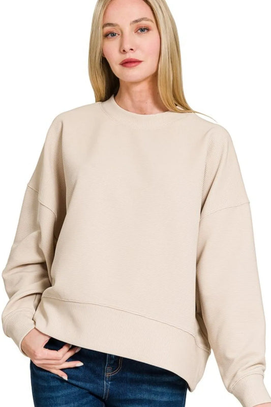 Image of Zenana Ribbed Balloon Sleeve Sweatshirt | Queeble.shop